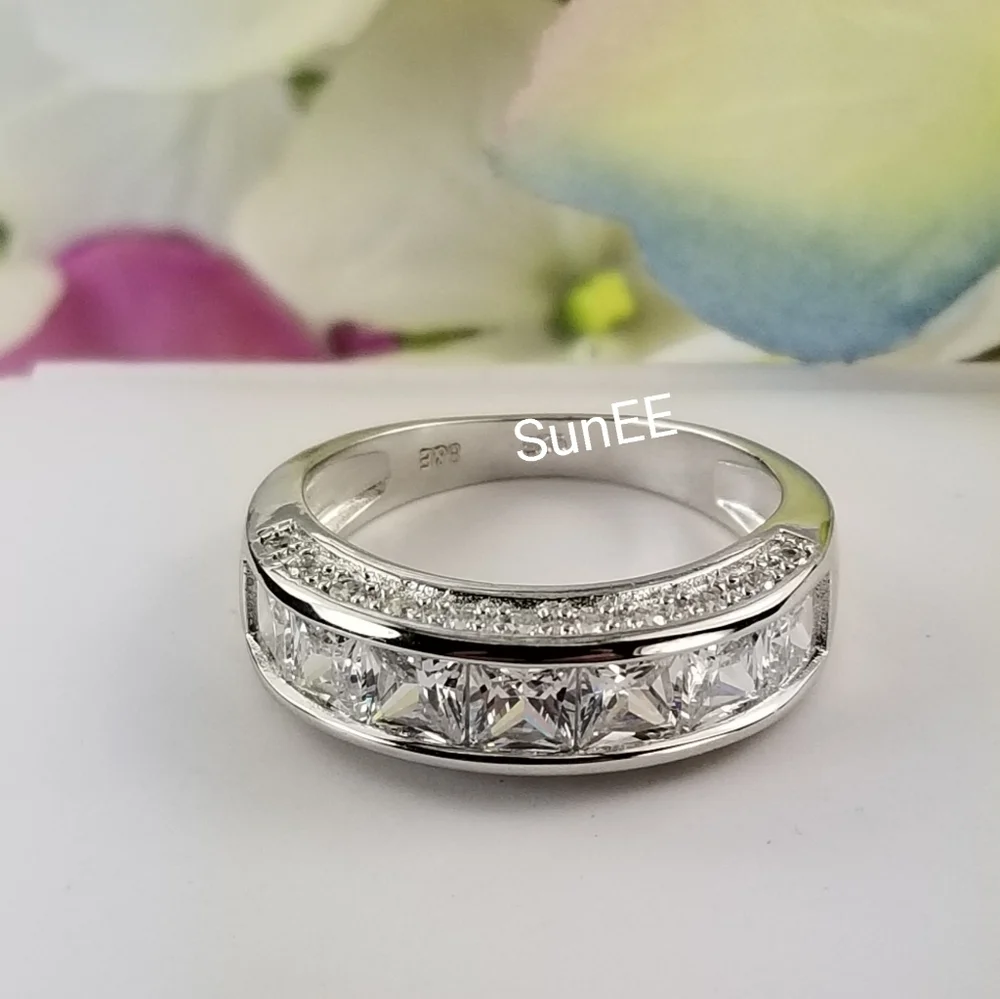 New His Hers Princess Cut Lab Diamond Wedding Engagement Ring Set